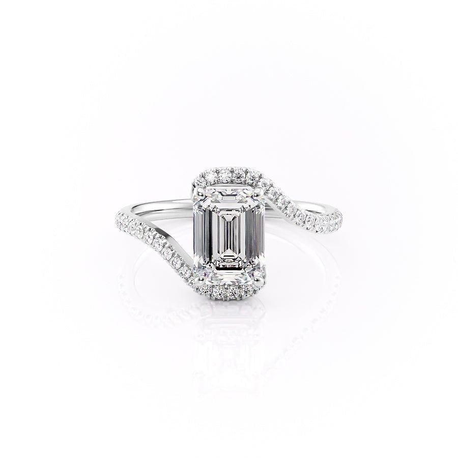 2.10 CT Emerald Cut Solitaire Bypass Setting Moissanite Engagement Ring - Barbara Maison 