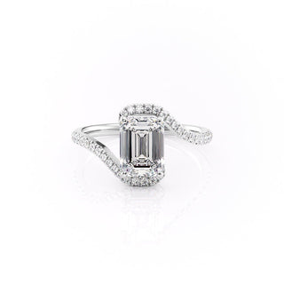 2.10 CT Emerald Cut Solitaire Bypass Setting Moissanite Engagement Ring - Barbara Maison 