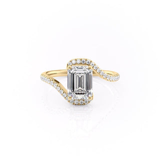 2.10 CT Emerald Cut Solitaire Bypass Setting Moissanite Engagement Ring - Barbara Maison 