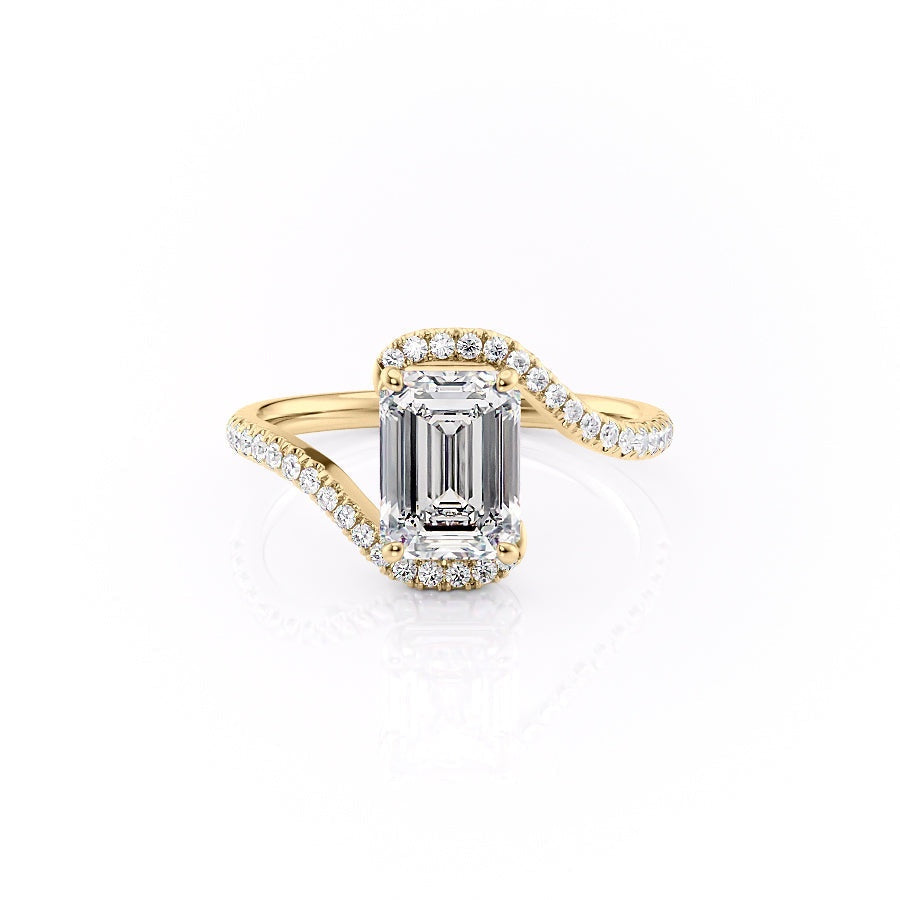 2.10 CT Emerald Cut Solitaire Bypass Setting Moissanite Engagement Ring - Barbara Maison 
