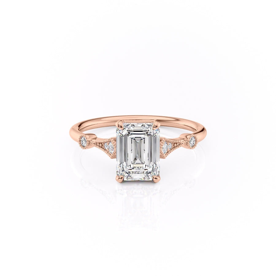 1.91 CT Emerald Cut Solitaire Milgrain Pave Set Moissanite Engagement Ring - Barbara Maison 