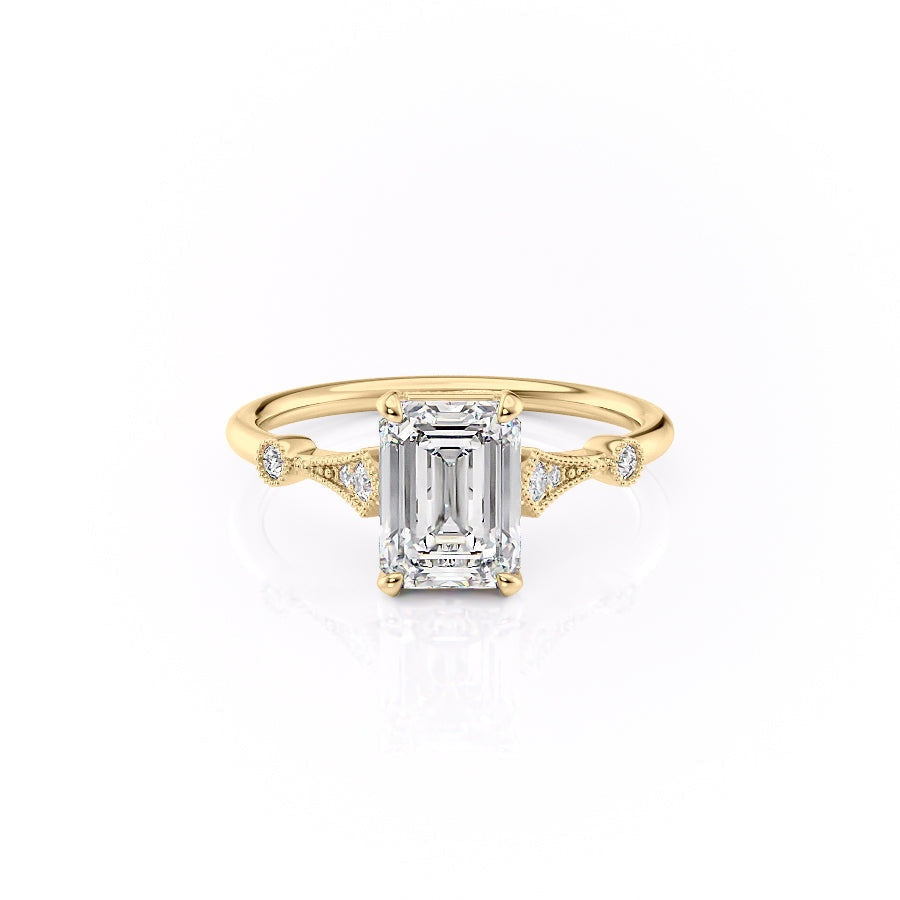 1.91 CT Emerald Cut Solitaire Milgrain Pave Set Moissanite Engagement Ring - Barbara Maison 