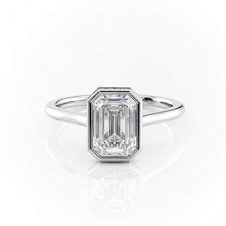 2.10 CT Emerald Cut Bezel Solitaire Moissanite Engagement Ring - Barbara Maison 