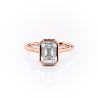 2.10 CT Emerald Cut Bezel Solitaire Moissanite Engagement Ring - Barbara Maison 