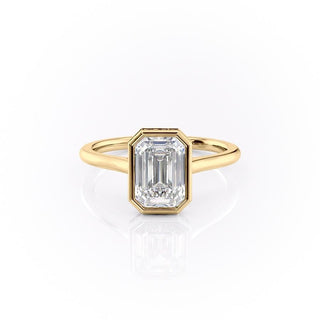 2.10 CT Emerald Cut Bezel Solitaire Moissanite Engagement Ring - Barbara Maison 