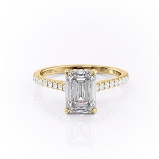 2.10 CT Emerald Cut Solitaire Pave Setting Moissanite Engagement Ring - Barbara Maison 