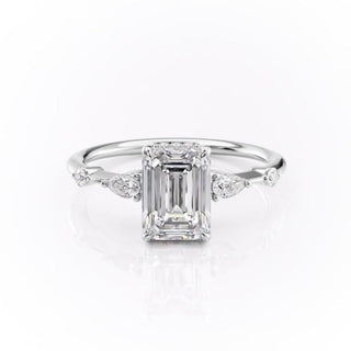 1.91 CT Emerald Cut Solitaire Hidden Halo Setting Moissanite Engagement Ring - Barbara Maison 