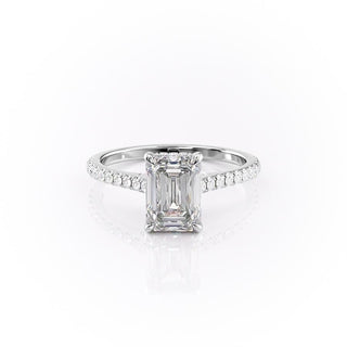 2.10 CT Emerald Cut Solitaire Pave Setting Moissanite Engagement Ring - Barbara Maison 