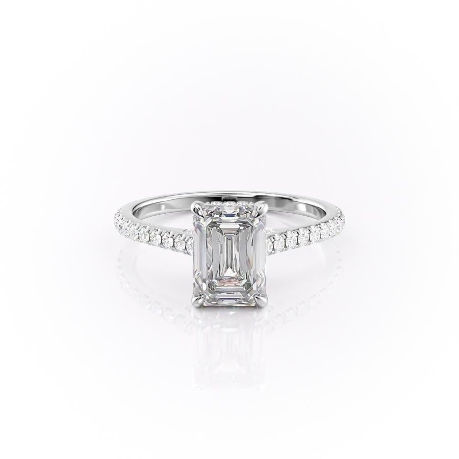2.10 CT Emerald Cut Solitaire Pave Setting Moissanite Engagement Ring - Barbara Maison 