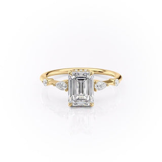 1.91 CT Emerald Cut Solitaire Hidden Halo Setting Moissanite Engagement Ring - Barbara Maison 