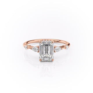 1.91 CT Emerald Cut Solitaire Hidden Halo Setting Moissanite Engagement Ring - Barbara Maison 