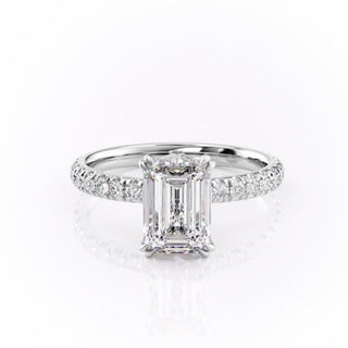 2.10 CT Emerald Cut Solitaire Pave Setting Moissanite Engagement Ring - Barbara Maison 