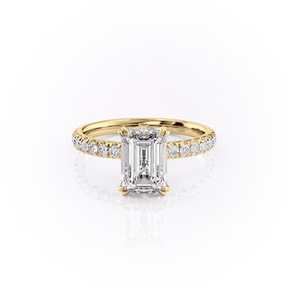 2.10 CT Emerald Cut Solitaire Pave Setting Moissanite Engagement Ring - Barbara Maison 