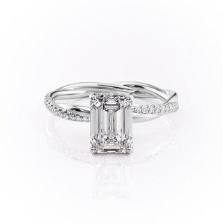 2.10 CT Emerald Cut Solitaire Twisted Pave Moissanite Engagement Ring - Barbara Maison 