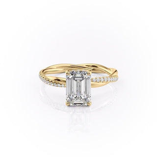 2.10 CT Emerald Cut Solitaire Twisted Pave Moissanite Engagement Ring - Barbara Maison 