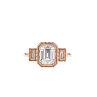 1.60 CT Emerald Cut Three Stone Moissanite Engagement Ring - Barbara Maison 