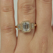 1.60 CT Emerald Cut Three Stone Moissanite Engagement Ring - Barbara Maison 
