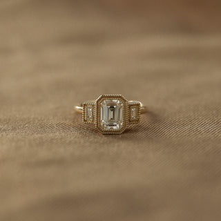 1.60 CT Emerald Cut Three Stone Moissanite Engagement Ring - Barbara Maison 