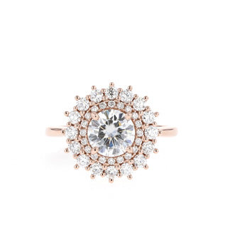 0.88 CT Round Cut Double Halo Moissanite Engagement Ring - Barbara Maison 