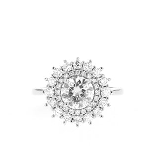 0.88 CT Round Cut Double Halo Moissanite Engagement Ring - Barbara Maison 