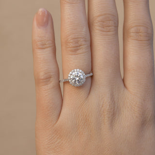 1.0 CT Round Cut Halo Moissanite Engagement Ring - Barbara Maison 