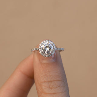 1.0 CT Round Cut Halo Moissanite Engagement Ring - Barbara Maison 