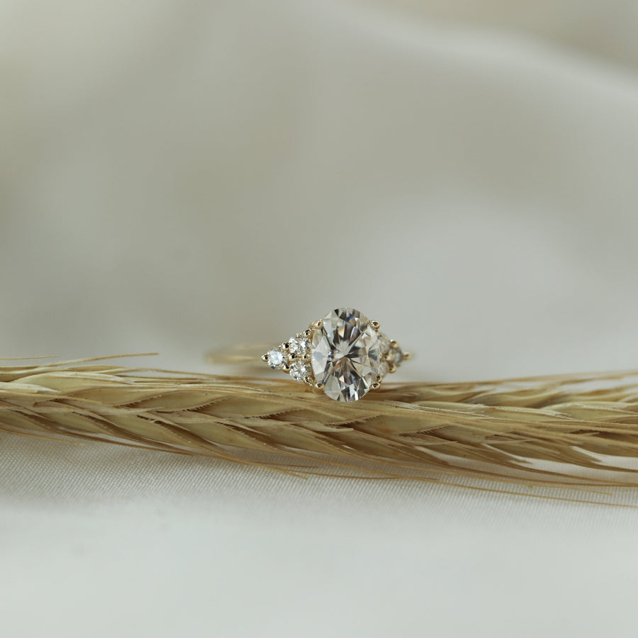 1.20 CT Oval Cut Cluster Moissanite Engagement Ring - Barbara Maison 