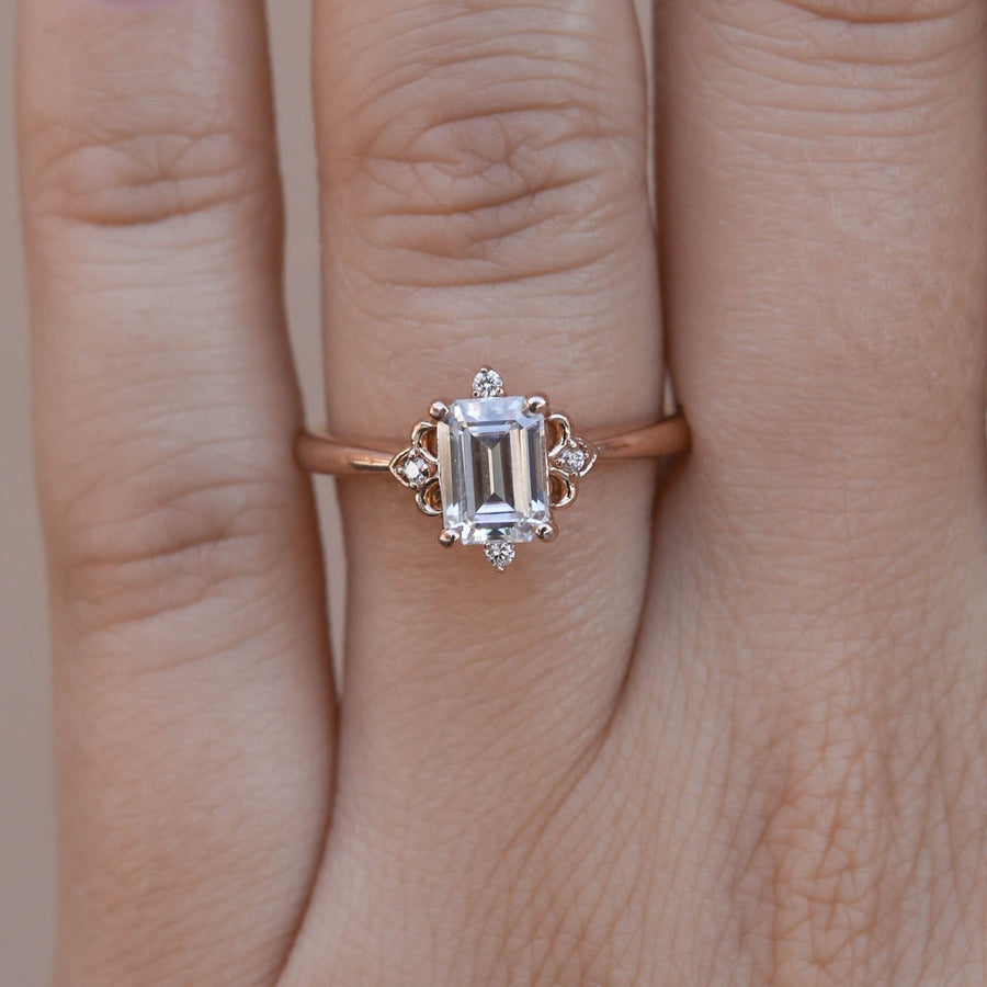 0.53 CT-1.60 CT Emerald Cut Cluster Moissanite Engagement Ring - Barbara Maison 