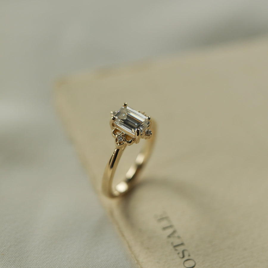 0.53 CT-1.60 CT Emerald Cut Cluster Moissanite Engagement Ring - Barbara Maison 