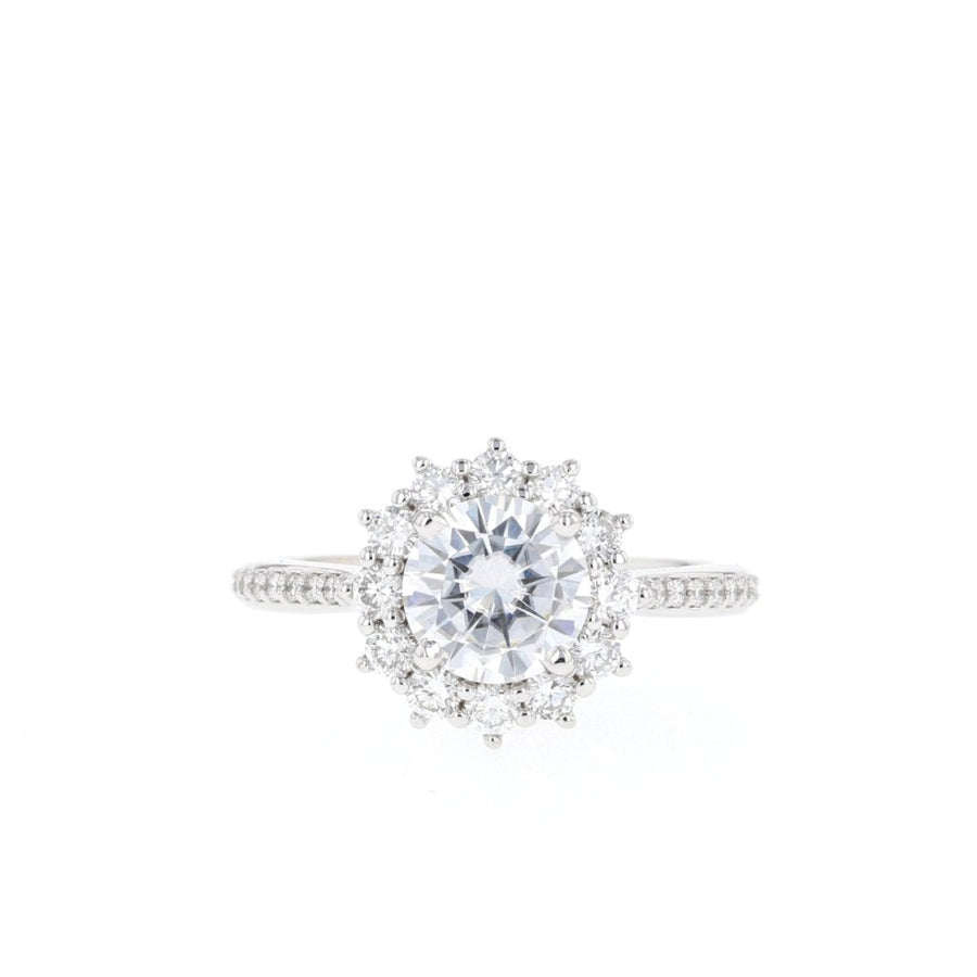 0.88 CT Round Cut Halo Moissanite Engagement Ring - Barbara Maison 