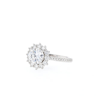 0.88 CT Round Cut Halo Moissanite Engagement Ring - Barbara Maison 