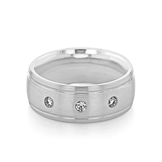 Brushed Finish Men's Round Stones Wedding Band - Barbara Maison 