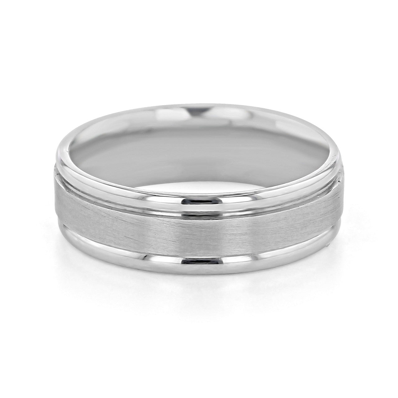 Satin-Finish White Gold Classic Men's Band - Barbara Maison 