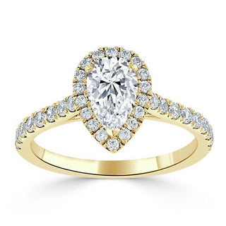 1.0 CT Pear Cut Halo Moissanite Engagement Ring With Pave Setting - Barbara Maison 