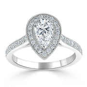 1.52 CT Pear Cut Halo Channel Pave Moissanite Engagement Ring - Barbara Maison 