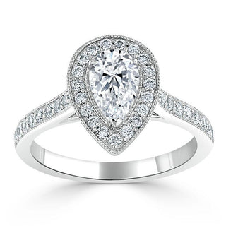 1.52 CT Pear Cut Halo Channel Pave Moissanite Engagement Ring - Barbara Maison 