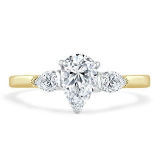 1.0 CT Pear Cut Moissanite Three Stone Engagement Ring - Barbara Maison 