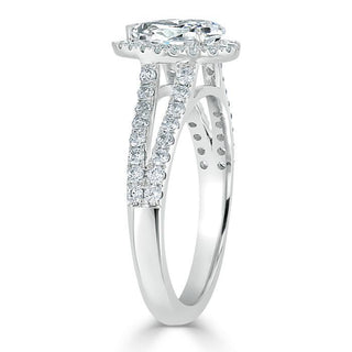 0.75 CT Pear Cut Halo Split Shank Setting Moissanite Engagement Ring - Barbara Maison 