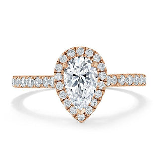 1.0 CT Pear Cut Halo Moissanite Engagement Ring With Pave Setting - Barbara Maison 