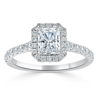 1.0 CT Radiant Cut Halo Pave Setting Moissanite Engagement Ring - Barbara Maison 