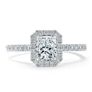 1.0 CT Radiant Cut Halo Pave Setting Moissanite Engagement Ring - Barbara Maison 