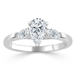 1.0 CT Pear Cut Moissanite Three Stone Engagement Ring - Barbara Maison 