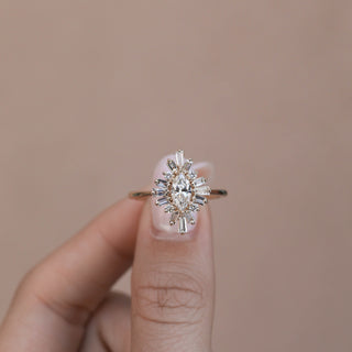 0.47 CT Marquise Cluster Moissanite Engagement Ring - Barbara Maison 