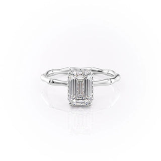 2.10 CT Emerald Cut Solitaire Hidden Halo Setting Moissanite Engagement Ring - Barbara Maison 