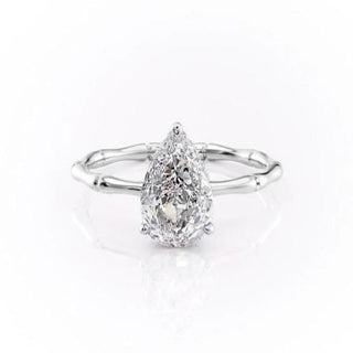 2.0 CT Pear Cut Solitaire Hidden Halo Setting Moissanite Engagement Ring - Barbara Maison 