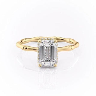 2.10 CT Emerald Cut Solitaire Hidden Halo Setting Moissanite Engagement Ring - Barbara Maison 