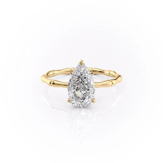 2.0 CT Pear Cut Solitaire Hidden Halo Setting Moissanite Engagement Ring - Barbara Maison 