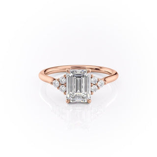 2.10 CT Emerald Cut Cluster Moissanite Engagement Ring - Barbara Maison 