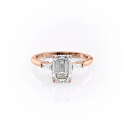 2.10 CT Emerald Cut Three Stone Moissanite Engagement Ring - Barbara Maison 