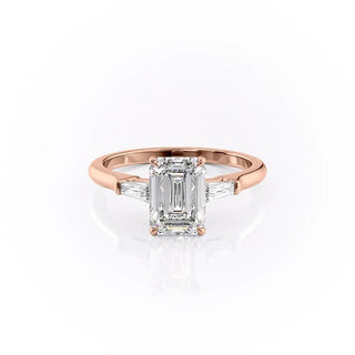 2.10 CT Emerald Cut Three Stone Moissanite Engagement Ring - Barbara Maison 